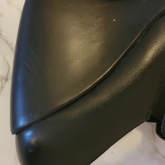 GUC- BEBE Blaxk Women's Wedge Ancle Leather Boots with Slver Studs! Size: 38 - Picture 6 of 7